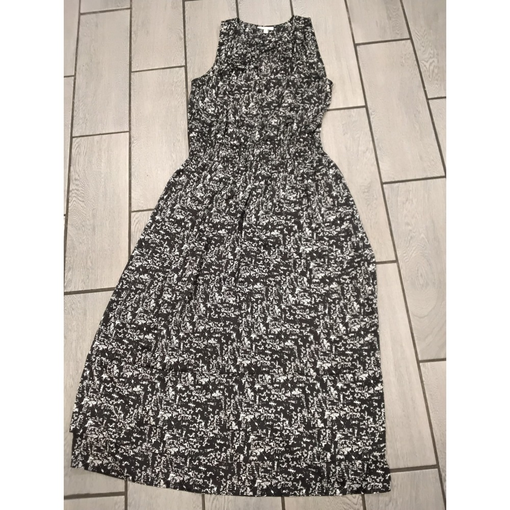 Prologue Womens XXL Black White Abstract Print Smocked Waist Maxi Sleeveless